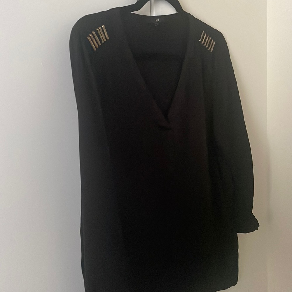 Size M black Blouse with Gold metal detail on shoulders from H&M